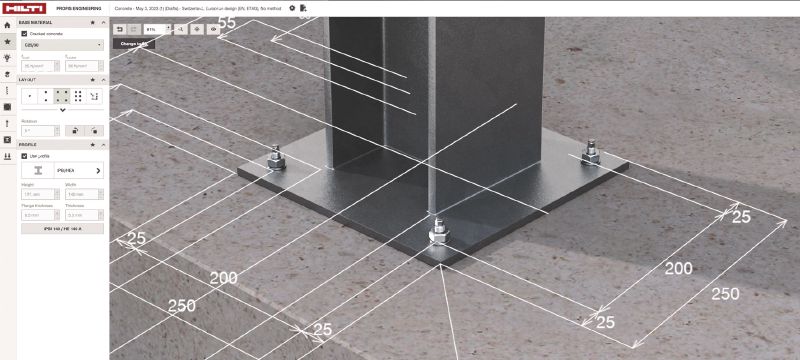 PROFIS Engineering Suite - Logiciel de dimensionnement structurel Logiciel de dimensionnement du chevillage pour l'ingénierie structurelle avec codes et homologations, calculs par méthode des éléments finis basée sur les composants et différentes méthodes de fixation Applications 1