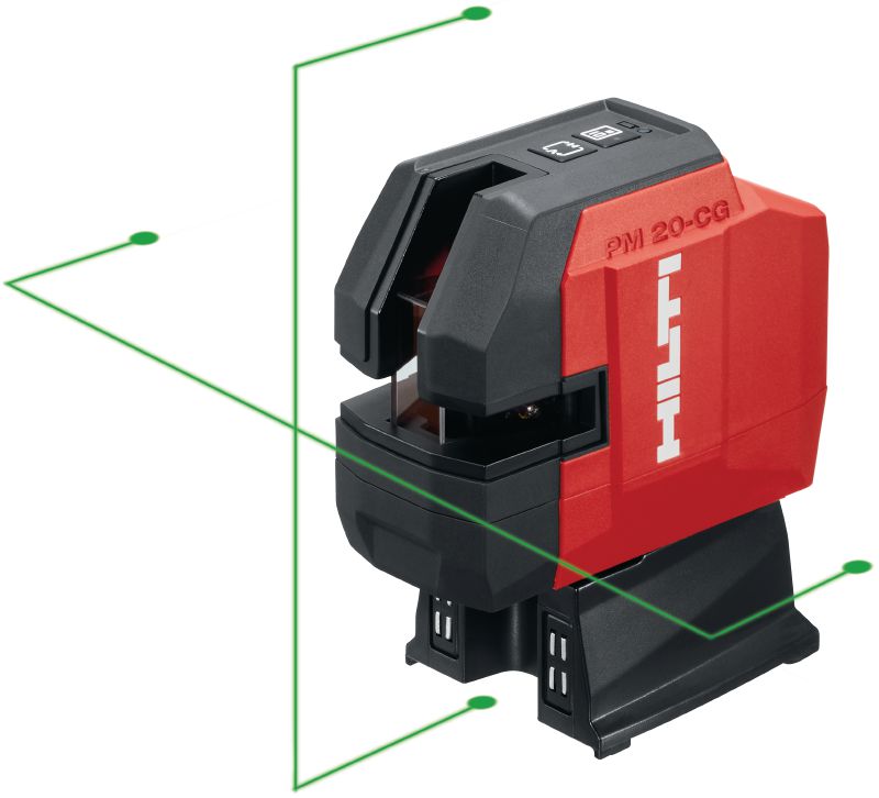 Laser ligne transversal et vertical de haute précision PM 20-CGE Laser combiné à faisceau vert de haute précision avec 2 lignes et 5 points pour l'aplomb, le nivellement, l'alignement et l'équerrage