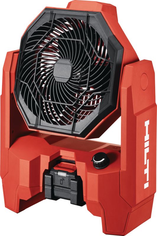 Ventilateur de chantier sans fil KCF 4-22 Puissant ventilateur de chantier sans fil avec batterie d'une autonomie d'une journée, tête rotative et crochets de fixation pour refroidir et ventiler les espaces de travail (plateforme de batteries Nuron)